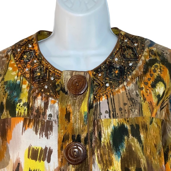 Life Style Beaded Artsy Multi Colored Wood Button Jacket - Women’s Medium - Picture 6 of 12
